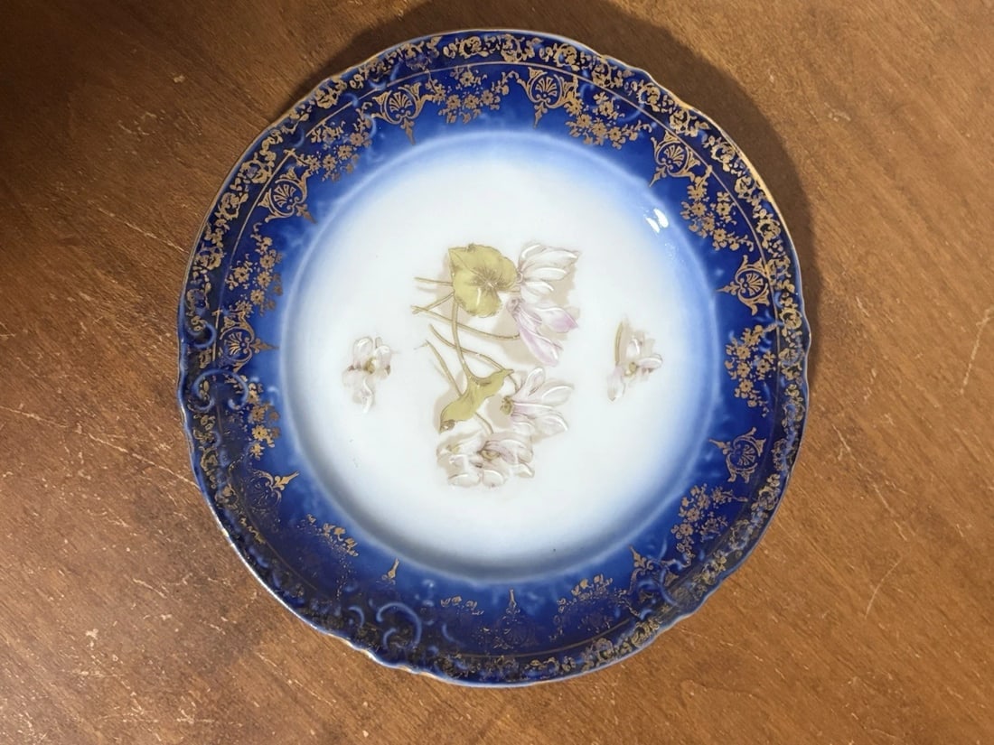 5 Flow Blue Floral 7 5/8” Plates - 4
