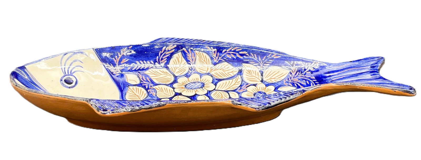 VTG Handpainted White & Blue Fish Platter Portugal Signed - 6