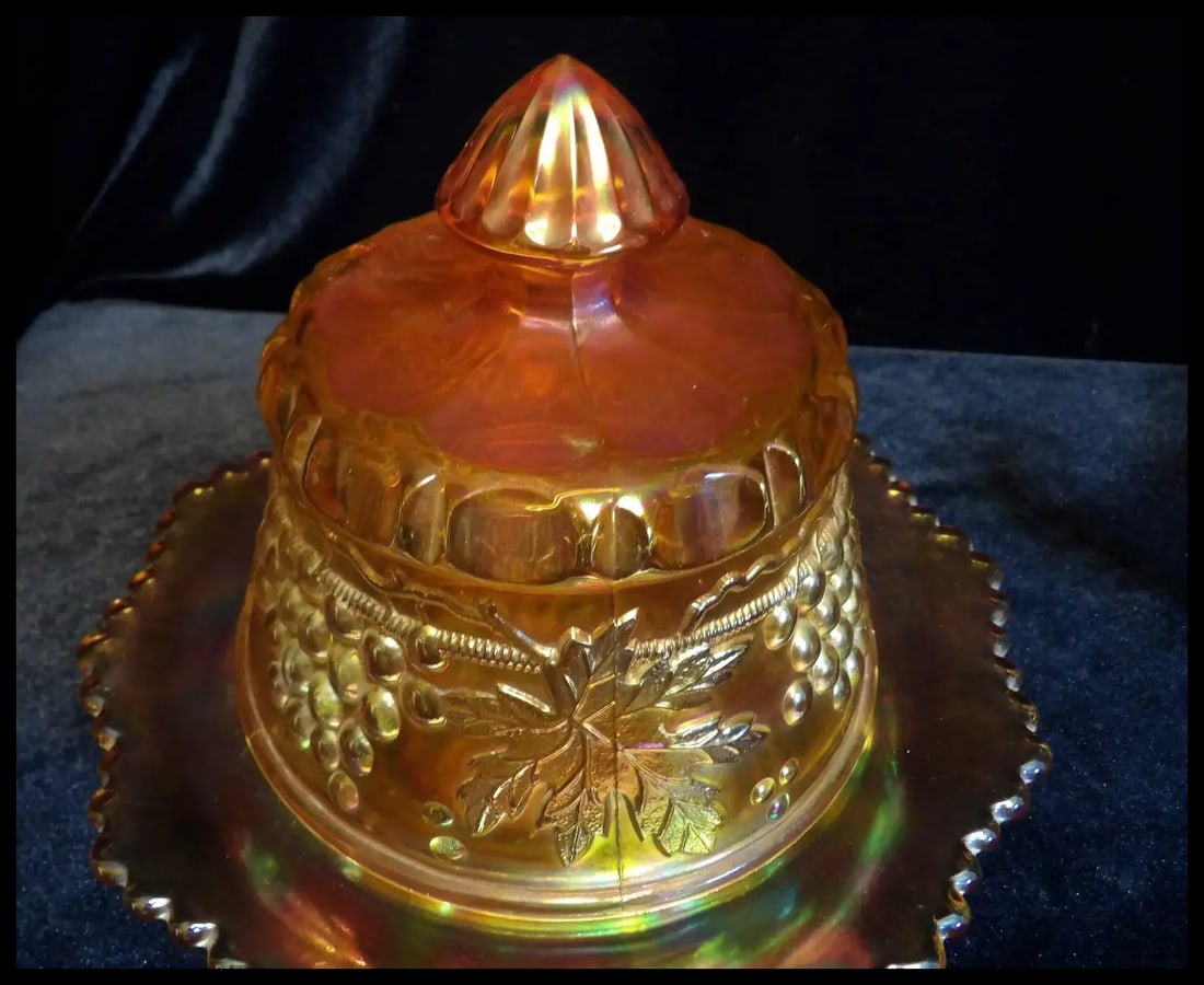 Antique Northwood Grape and Cable Butter Dish - 6