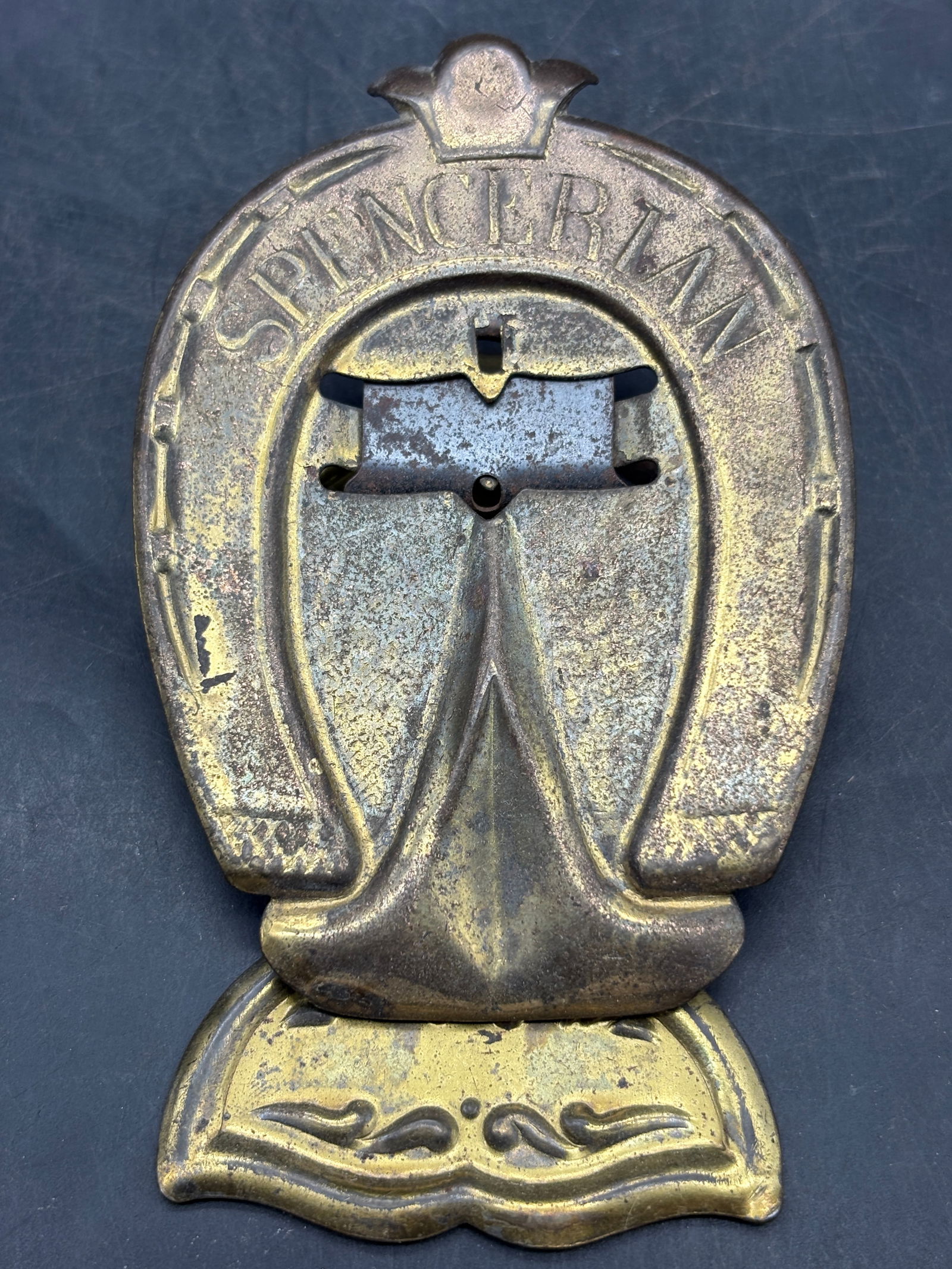 Vintage Brass Die Cut ADVERTISING SPENCERIAN PENS Paper Desk Clip - 3