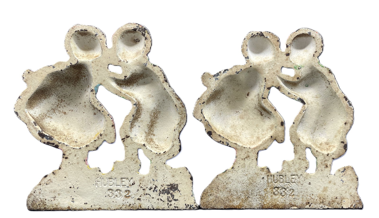 Antique HUBLEY #332 Kissing Dutch Kids Book Ends Doorstop Painted CAST IRON USA - 4
