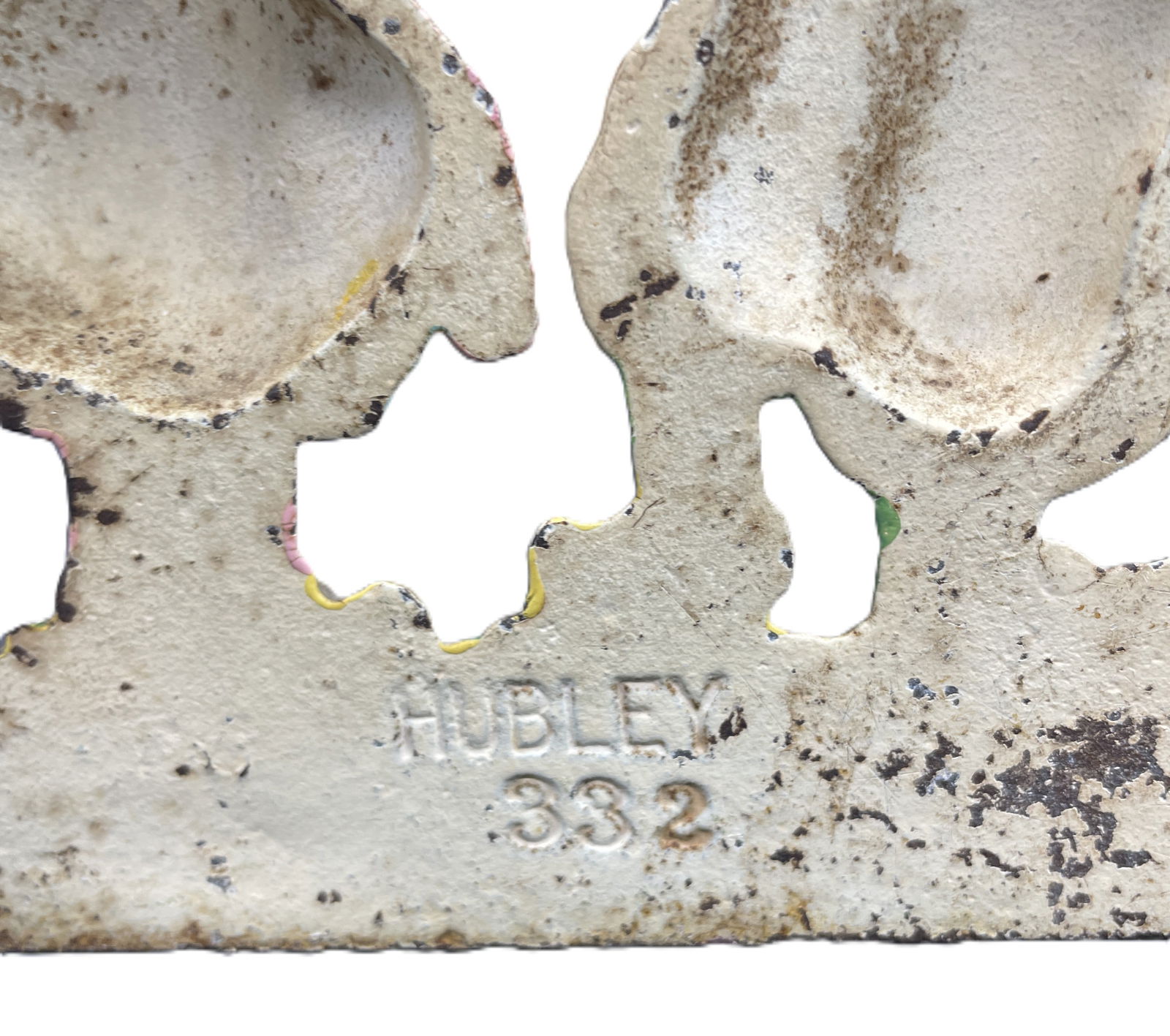 Antique HUBLEY #332 Kissing Dutch Kids Book Ends Doorstop Painted CAST IRON USA - 5