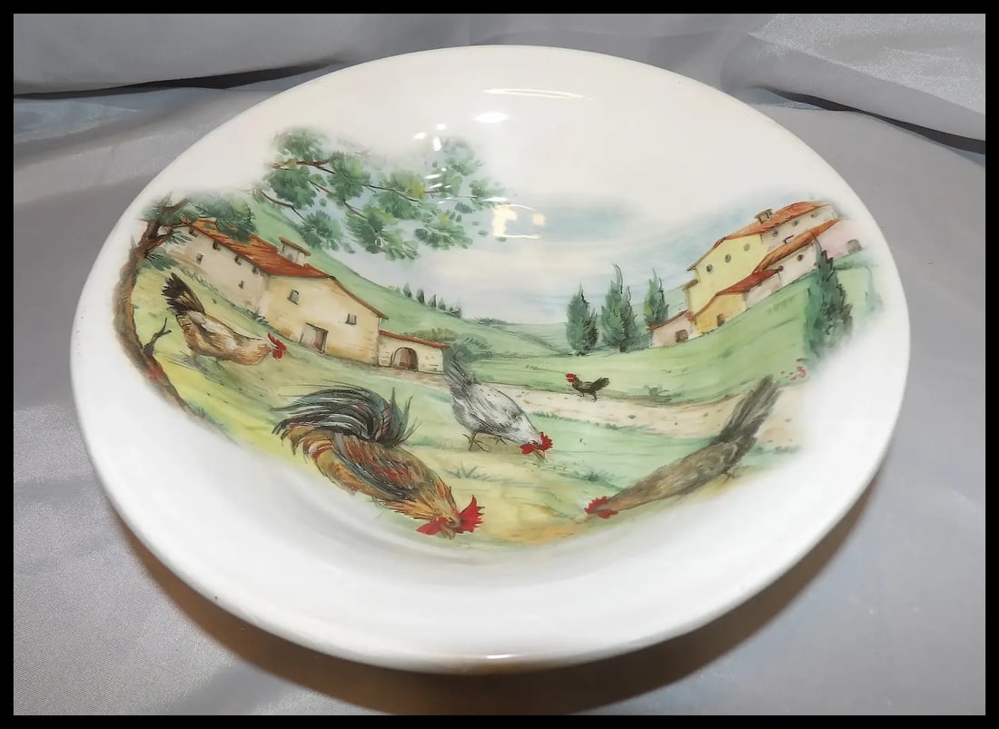 Azzurra Ceramiche Italian Farm Scene Bowl Made in Italy - 2