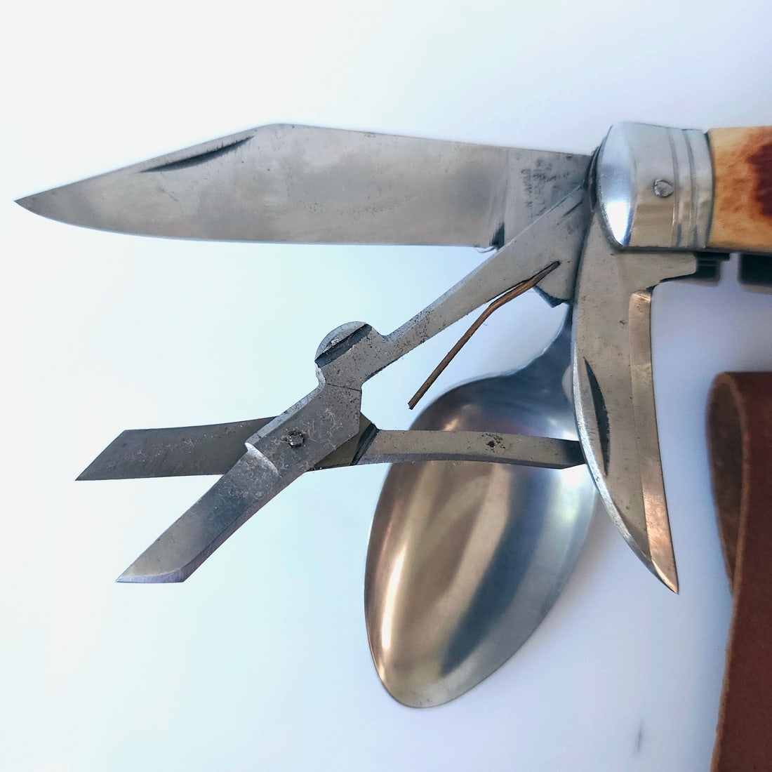 Japanese "Hobo" Multi Tool Camping Knife with Bone Carved Handle - 2