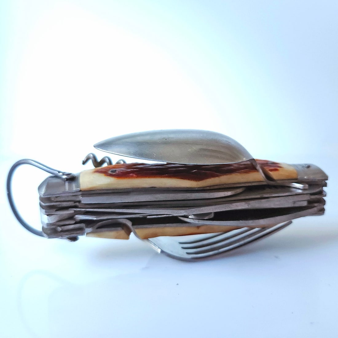 Japanese "Hobo" Multi Tool Camping Knife with Bone Carved Handle - 9