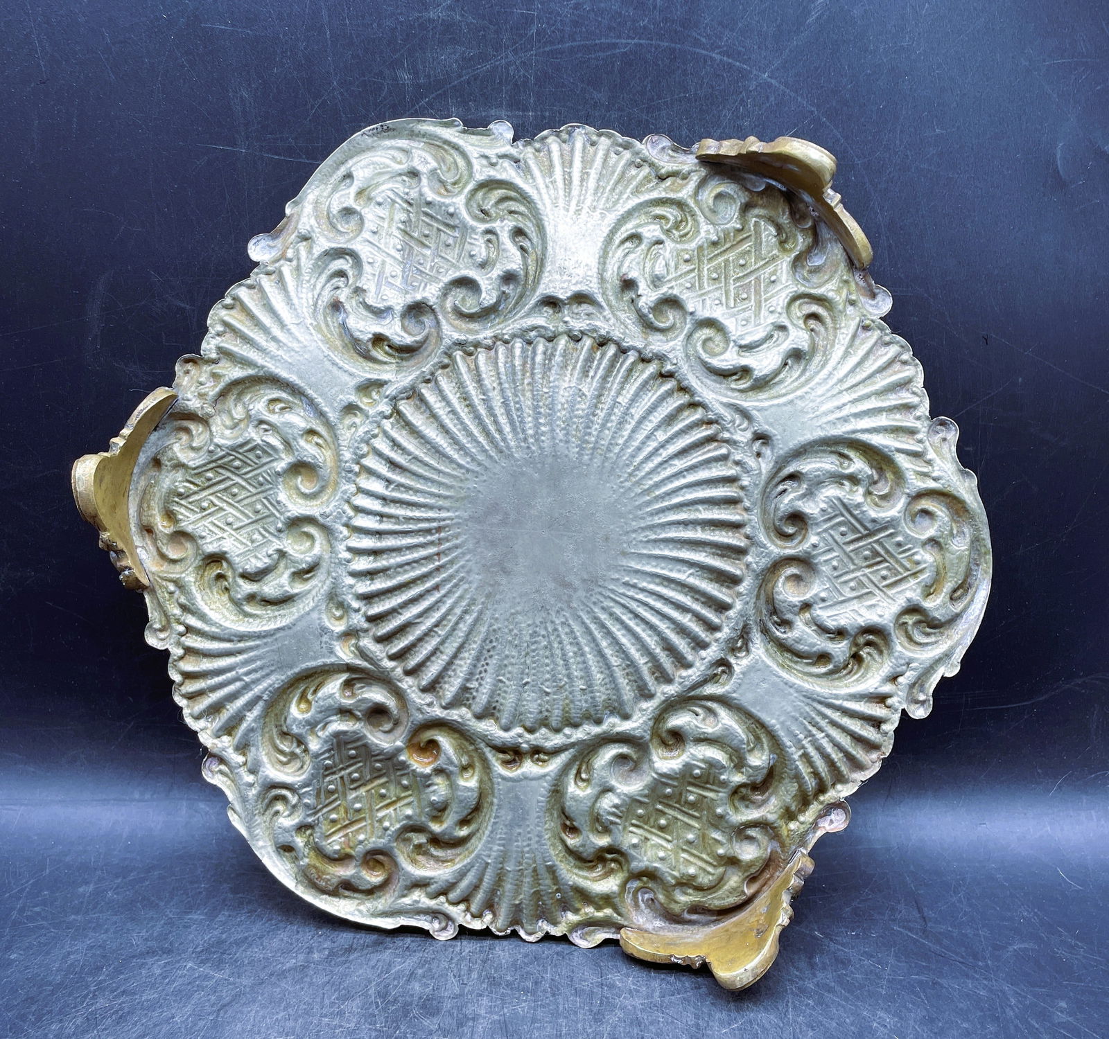 Antique Silver Plate Footed Plateau Stand Tray Ornate Edge, Display - 8