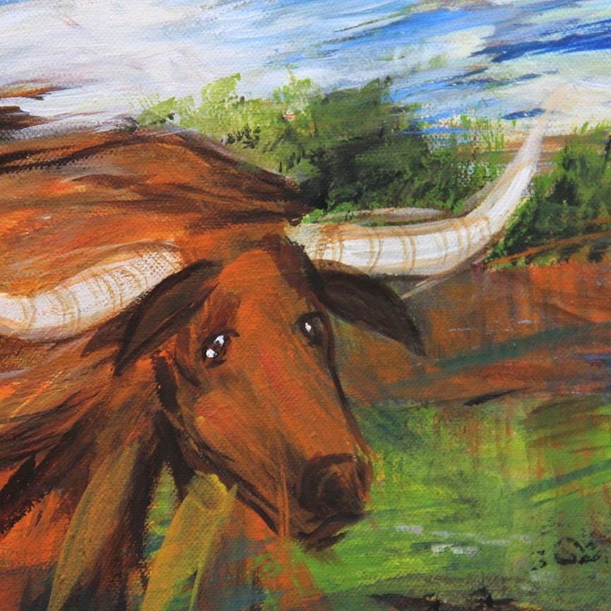 Original Acrylic Painting Texas Longhorn - Artist Bob Smeets Contemporary - 3