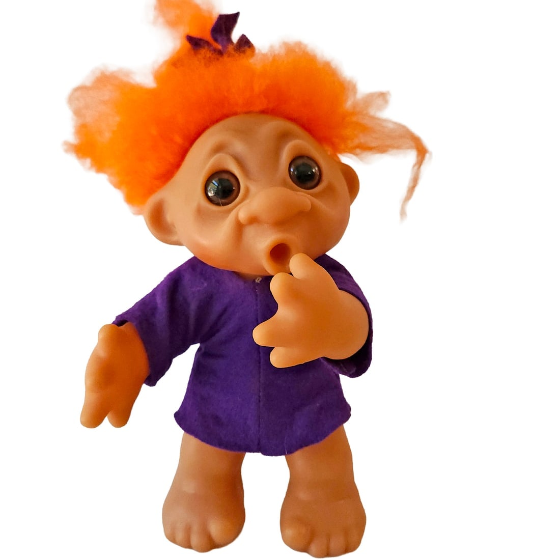1977 9" Thomas Dam Thumb Sucker Troll Doll #604 Rare: Title: 1977 9" Thomas Dam Thumb Sucker Troll Doll #604 Rare Description: 1977 9" Thomas Dam Thumb Sucker Troll Doll #604 Rare Norfin Orange Hair Thumb Sucker Troll. Movable left arm Signed Thomas Dam