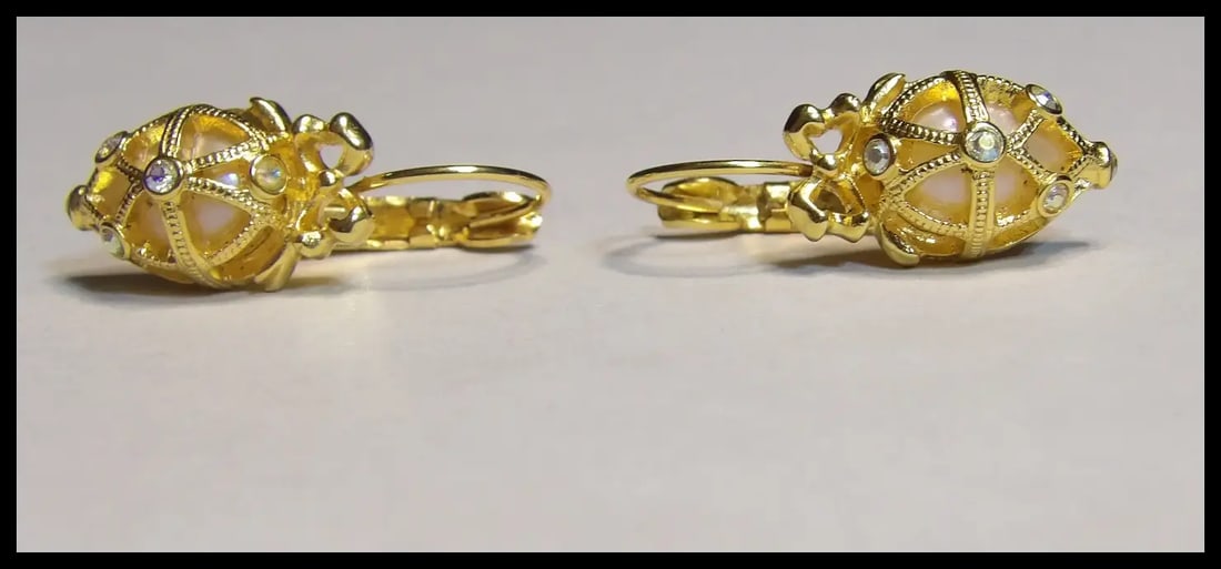 Joan Rivers Gold Tone Secret of the Scroll Egg Dangle Post Faux Pearl Earrings - 4