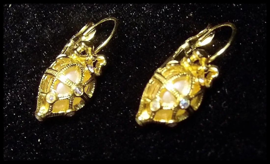 Joan Rivers Gold Tone Secret of the Scroll Egg Dangle Post Faux Pearl Earrings - 5