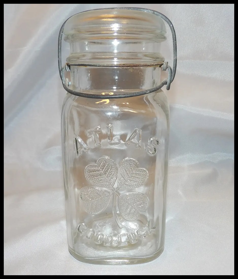 Hazel Atlas One Quart Good Luck Canning Jar with Bail Close - 2