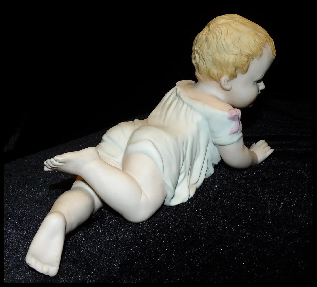 Andrea Bisque Piano Baby Girl with Pink Bow Figurine - 4