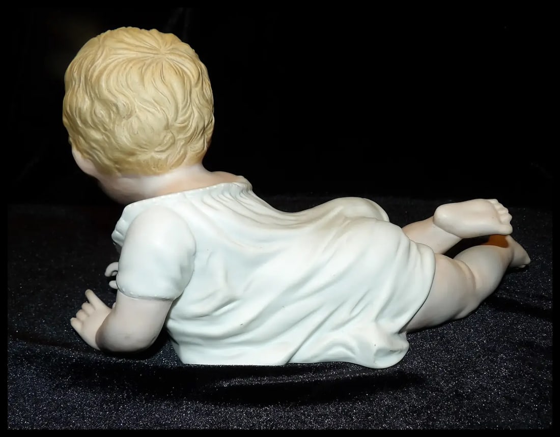 Andrea Bisque Piano Baby Girl with Pink Bow Figurine - 5