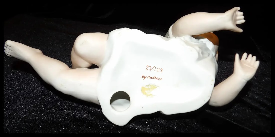 Andrea Bisque Piano Baby Girl with Pink Bow Figurine - 8