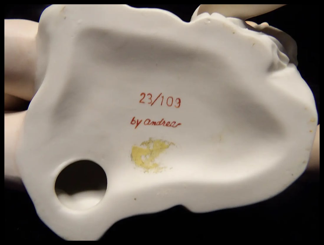 Andrea Bisque Piano Baby Girl with Pink Bow Figurine - 9