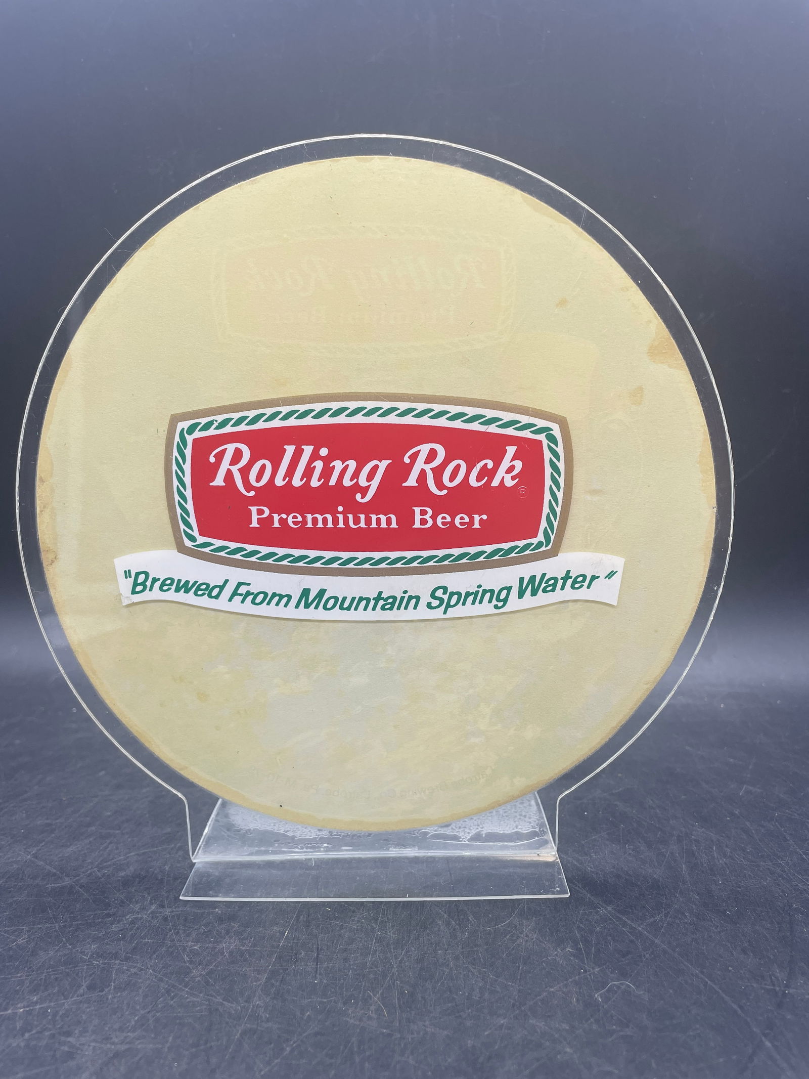 1970s RARE ROLLING ROCK PREMIUM BEER CLEAR PLASTIC NAPKIN HOLDER - 6