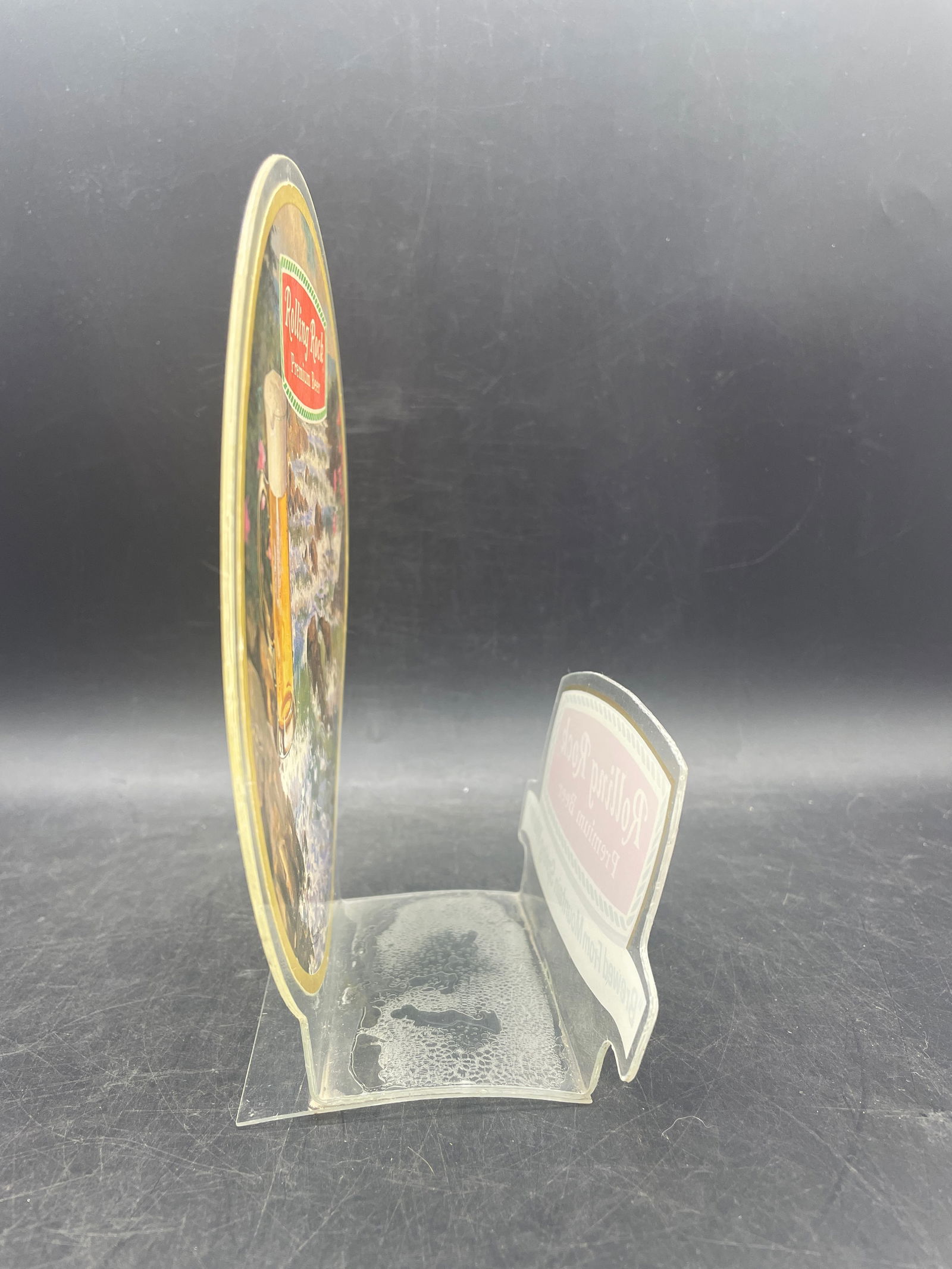 1970s RARE ROLLING ROCK PREMIUM BEER CLEAR PLASTIC NAPKIN HOLDER - 7
