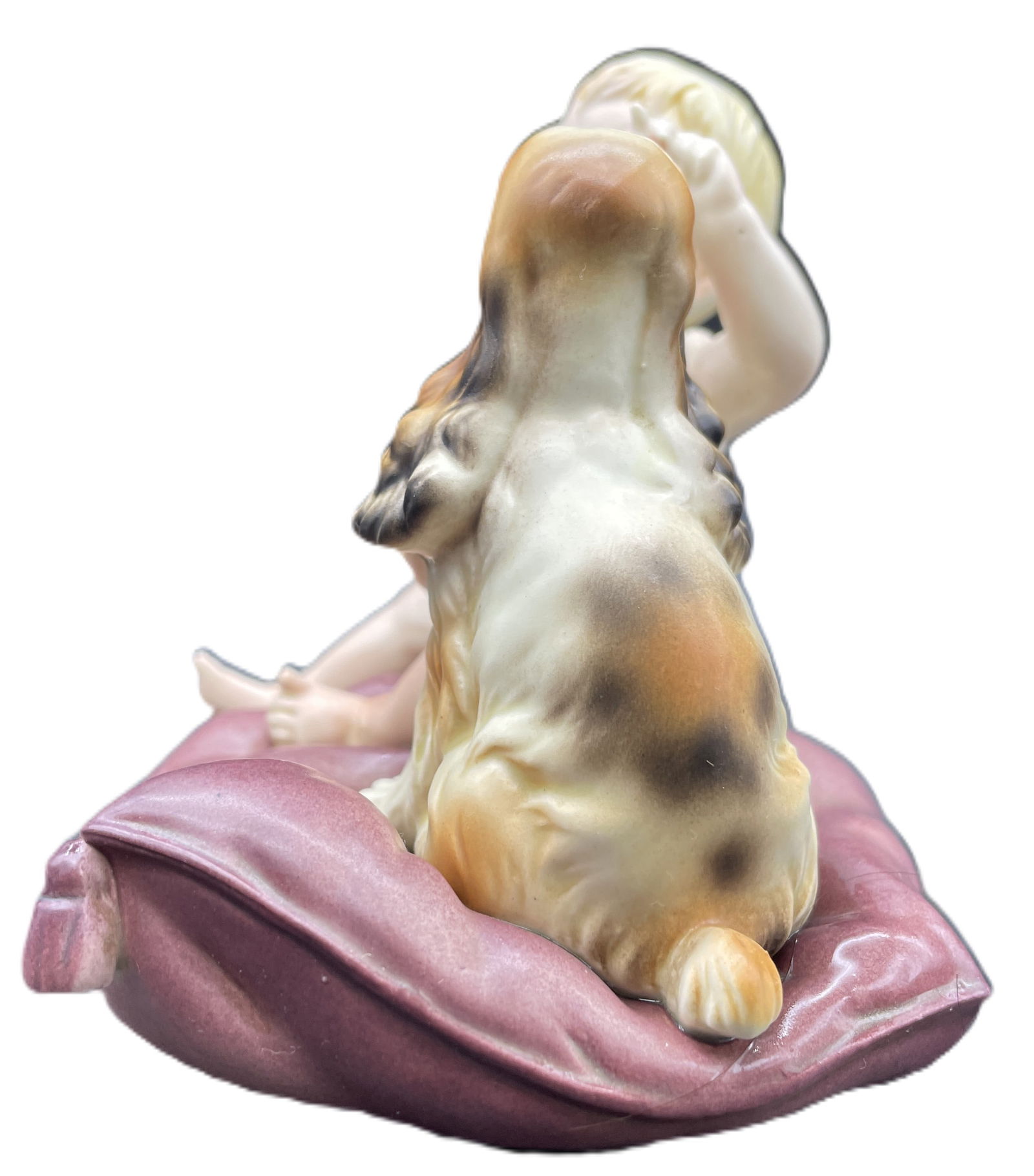 Andrea By Sadek Girl With Spaniel Dog On Pillow Porcelain Figurine 3407 Japan - 3
