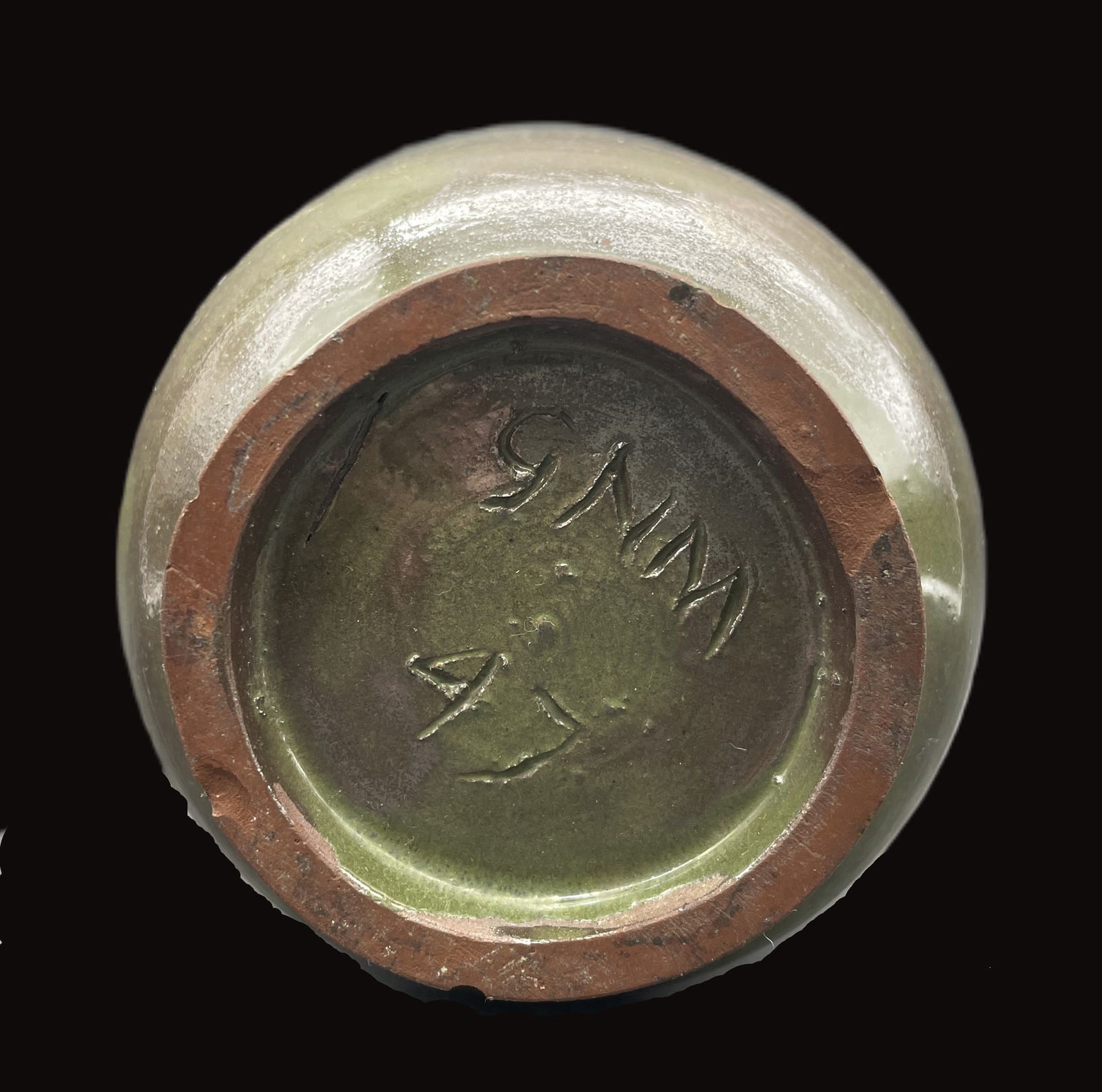 1947 Signed Abstract Art Pottery Vase Signed GNM 47 - 6