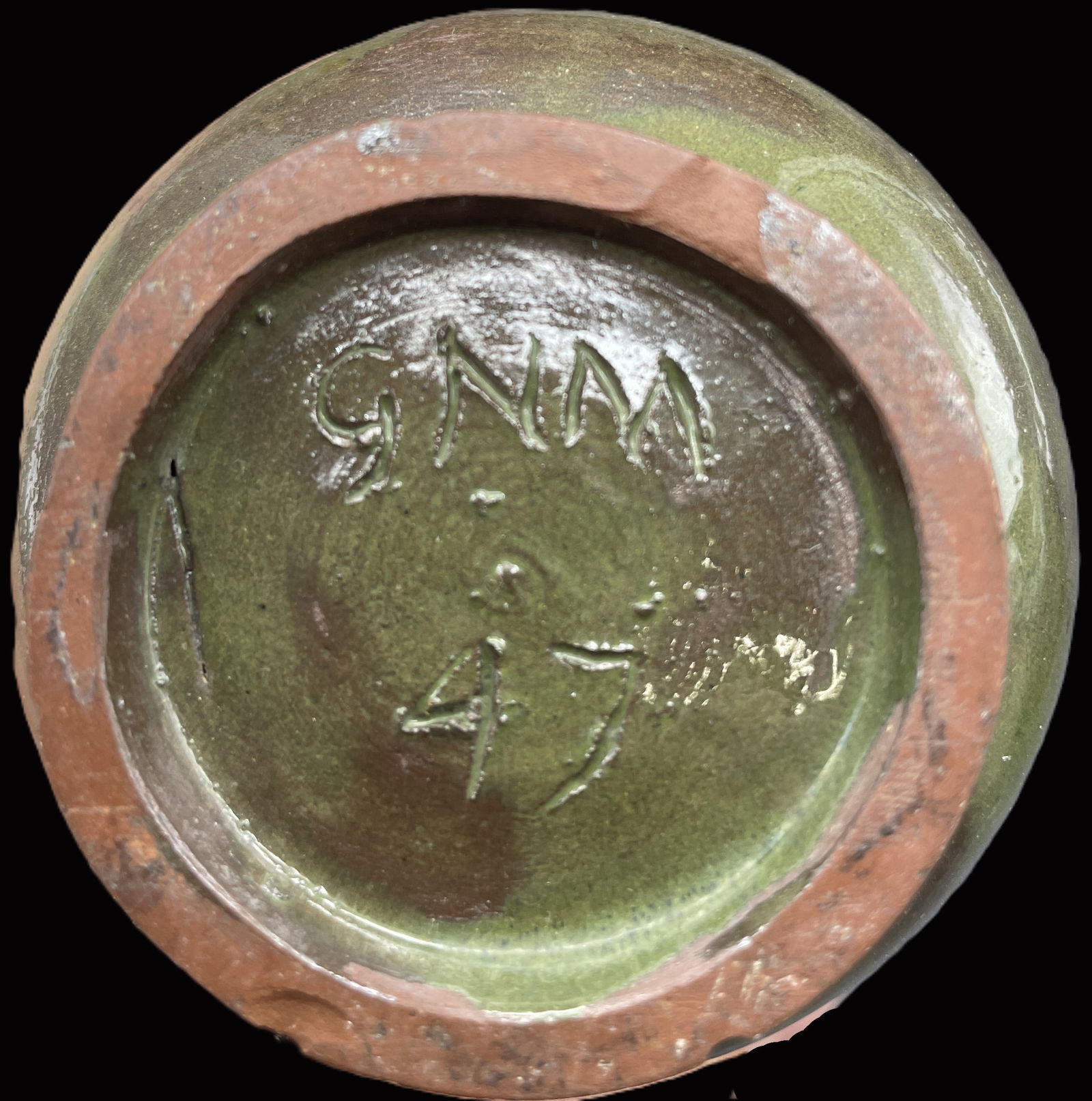 1947 Signed Abstract Art Pottery Vase Signed GNM 47 - 7