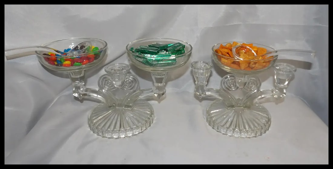 Jeanette Glass Cosmos Candelabra: Art Deco Style Triple Candle Holder with 3 Inserts - 5