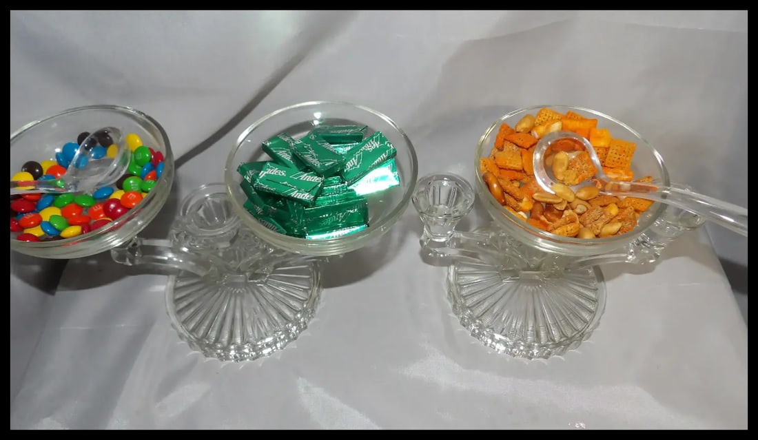 Jeanette Glass Cosmos Candelabra: Art Deco Style Triple Candle Holder with 3 Inserts - 6