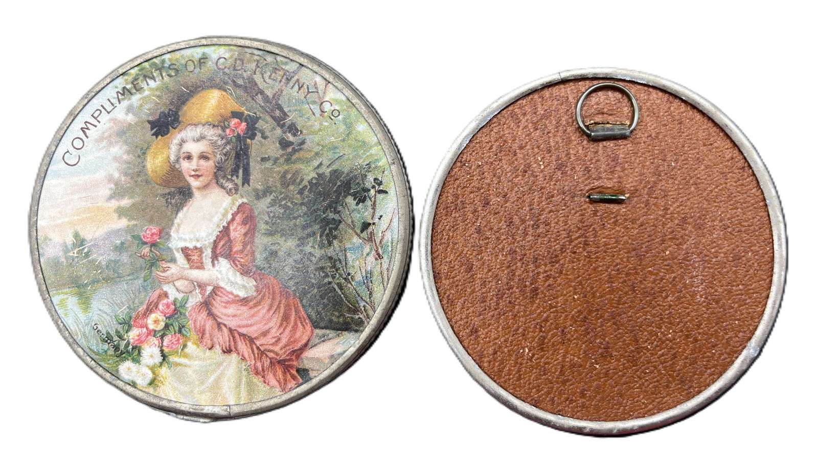 Early 1900's C D KENNY Co. Pocket Mirror Advertising Compact Victorian Lady - 3