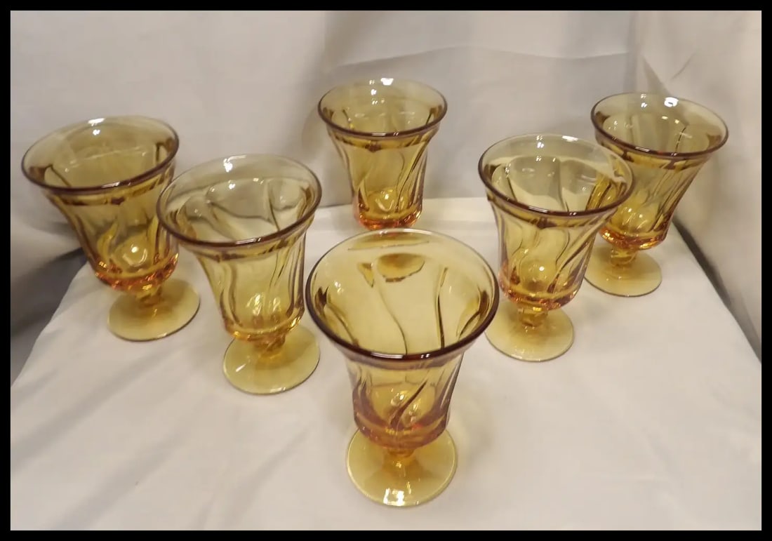 Set of Six Fostoria Jamestown Amber Ice Tea Glasses - 8
