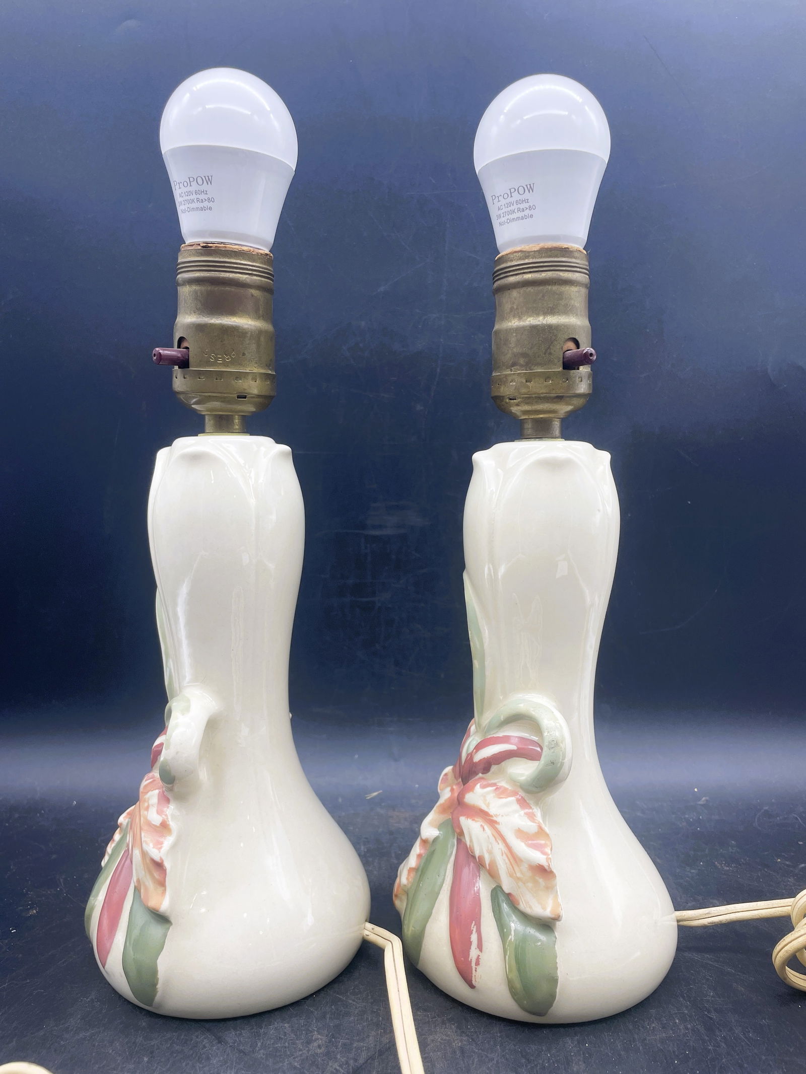 Pair of Vintage WILLIAM F.B. JOHNSON ORCHID Hand Painted Vanity /Dresser Lamps - 5