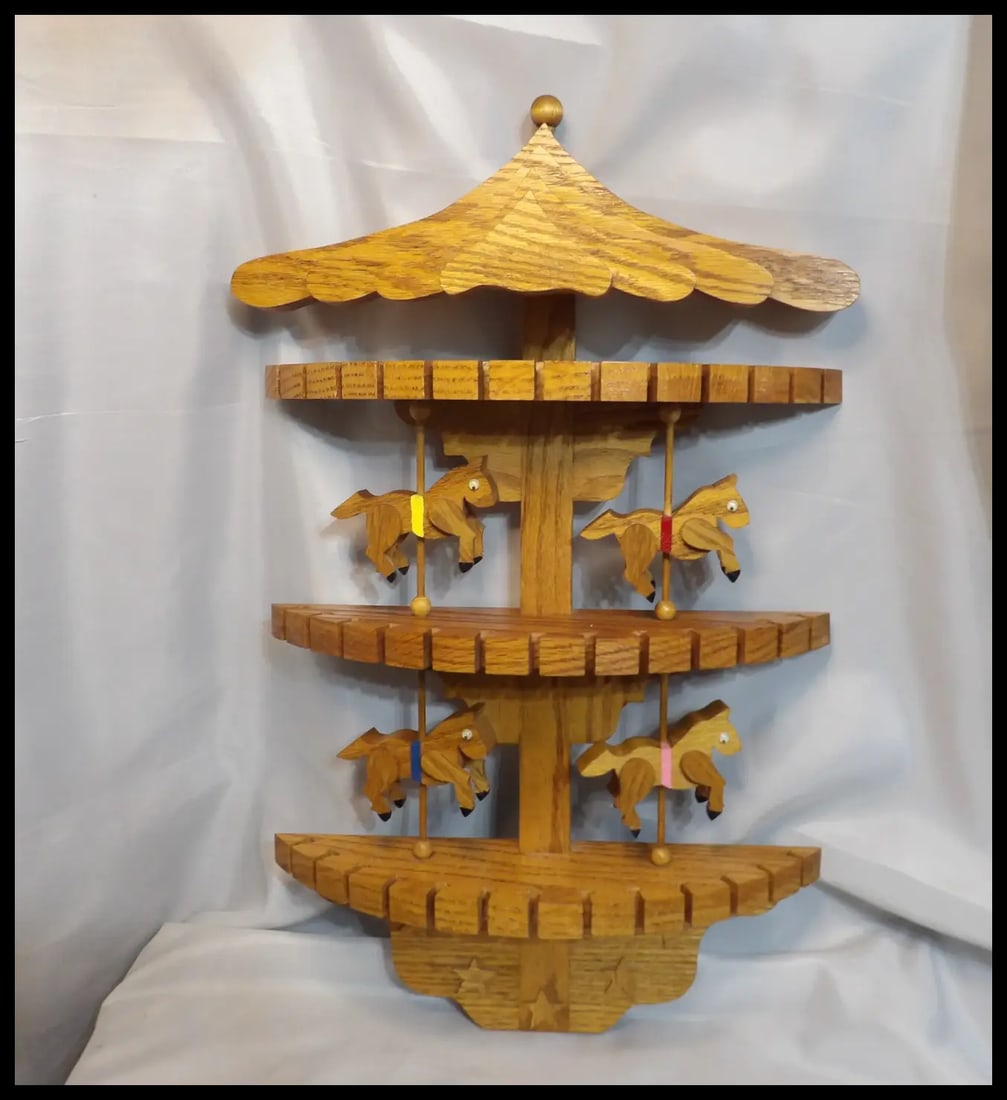 Oak Collector Spoon, Fork, Utensil Holder with Carousel Horses - 12