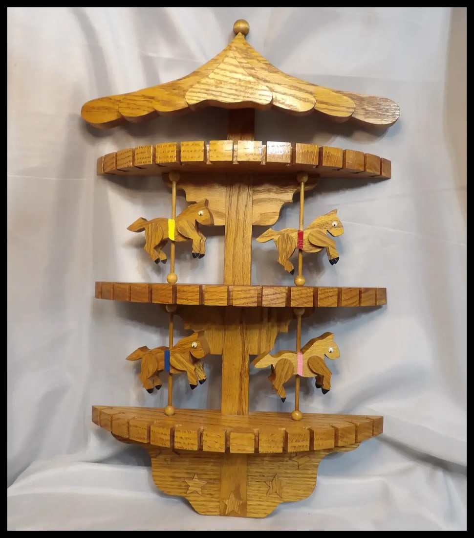 Oak Collector Spoon, Fork, Utensil Holder with Carousel Horses - 2