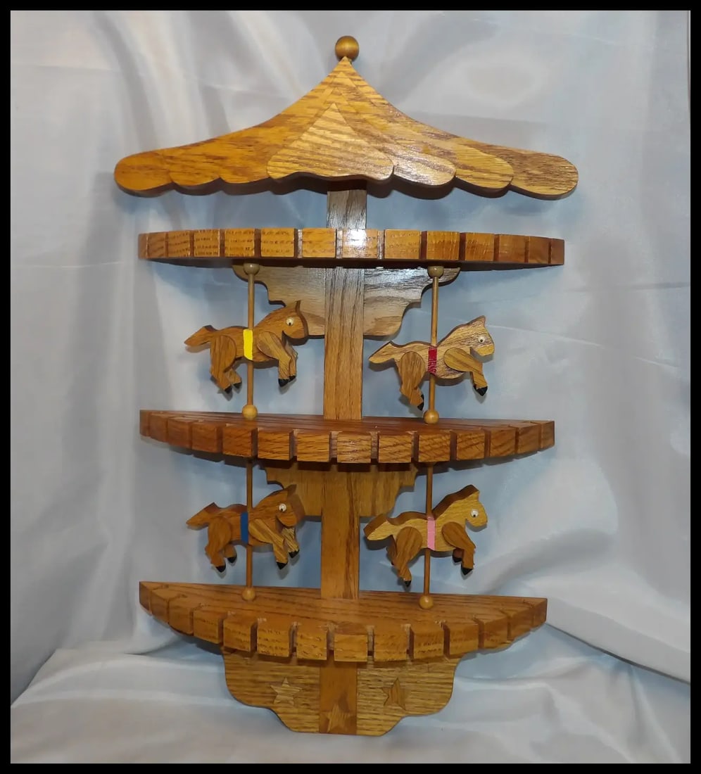 Oak Collector Spoon, Fork, Utensil Holder with Carousel Horses - 3