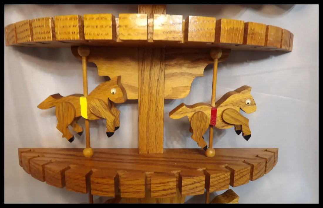 Oak Collector Spoon, Fork, Utensil Holder with Carousel Horses - 5