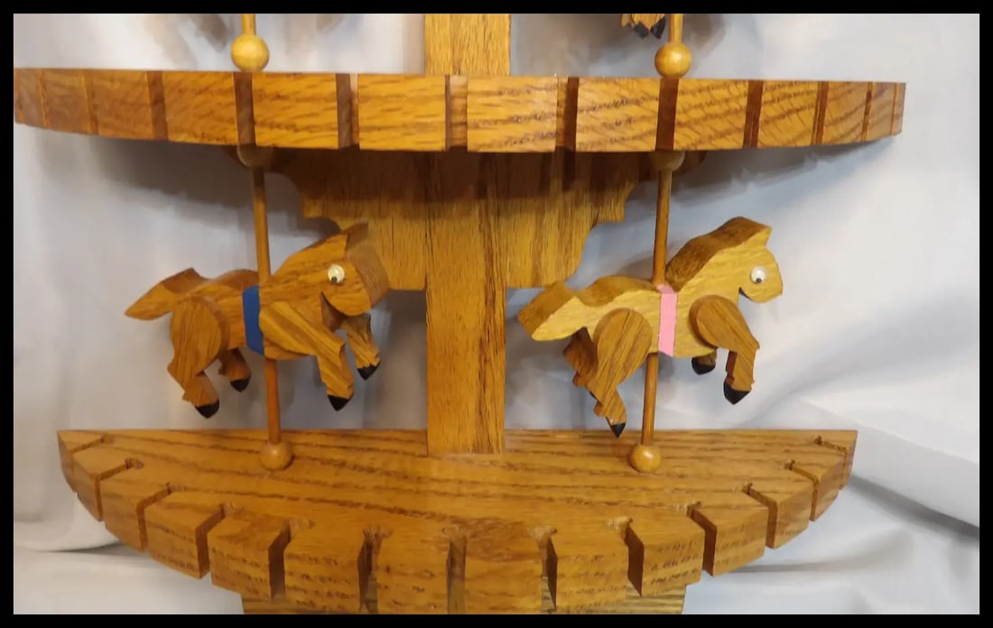 Oak Collector Spoon, Fork, Utensil Holder with Carousel Horses - 6