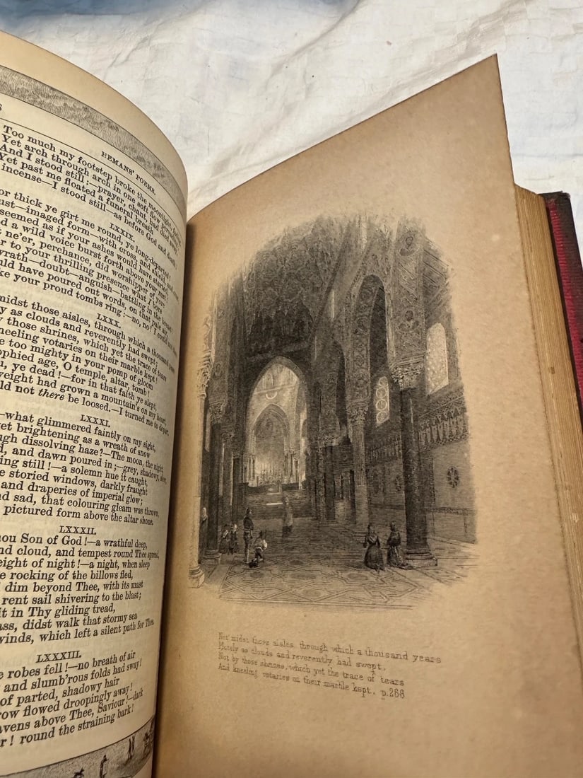 1886 The Poetical Works of Mrs. Felicia Hemans steel Engravings leather BOOK - 7