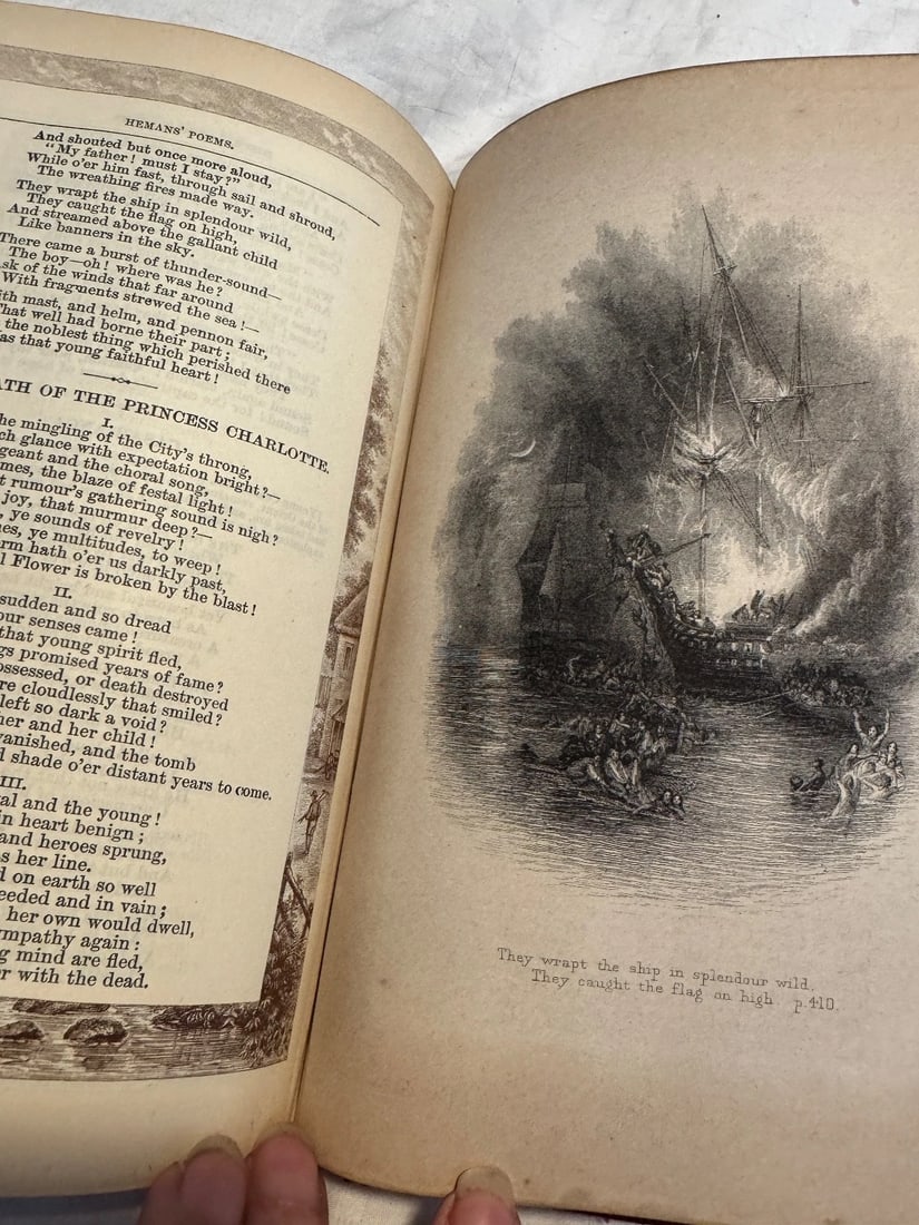 1886 The Poetical Works of Mrs. Felicia Hemans steel Engravings leather BOOK - 8