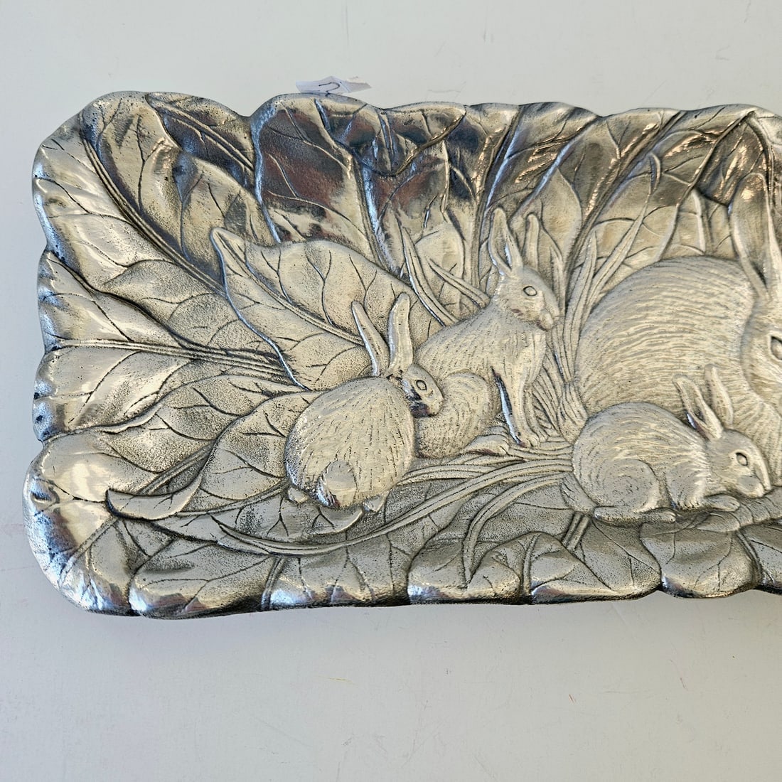 Arthur Court 1986 Cast Aluminum 8 Bunny Rabbits Large Rectangular Serving Platter Tray - 2