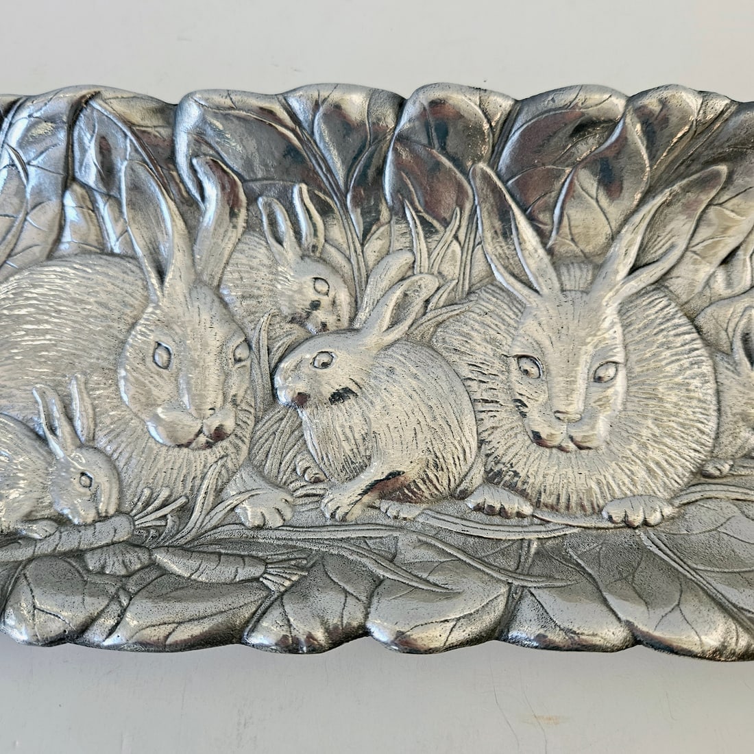 Arthur Court 1986 Cast Aluminum 8 Bunny Rabbits Large Rectangular Serving Platter Tray - 3