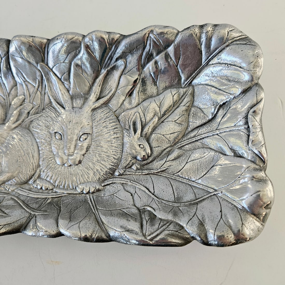 Arthur Court 1986 Cast Aluminum 8 Bunny Rabbits Large Rectangular Serving Platter Tray - 4