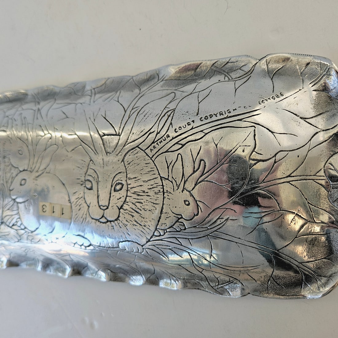 Arthur Court 1986 Cast Aluminum 8 Bunny Rabbits Large Rectangular Serving Platter Tray - 6