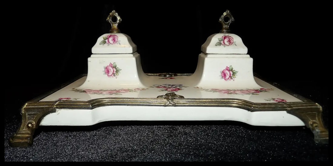 Antique Victorian Porcelain Inkwell - 3