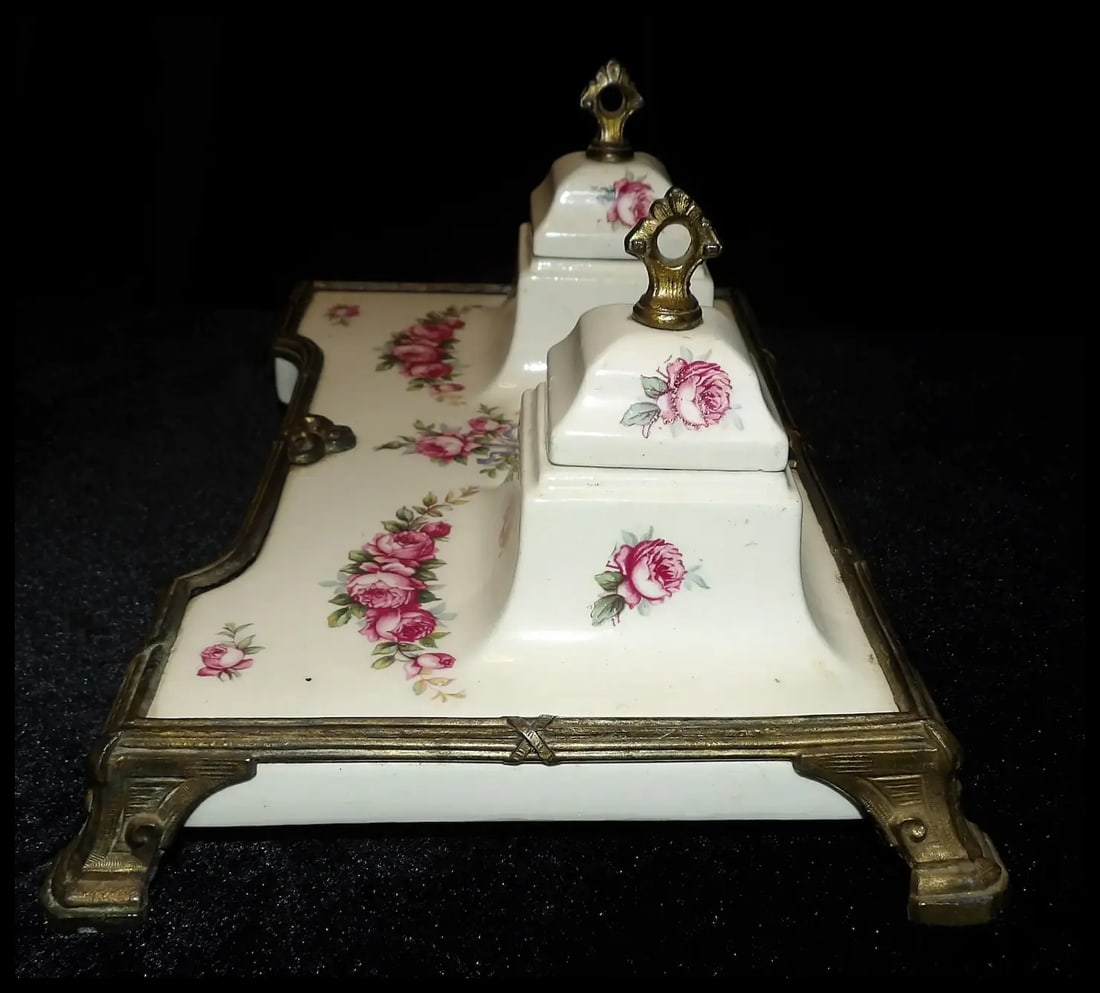 Antique Victorian Porcelain Inkwell - 7