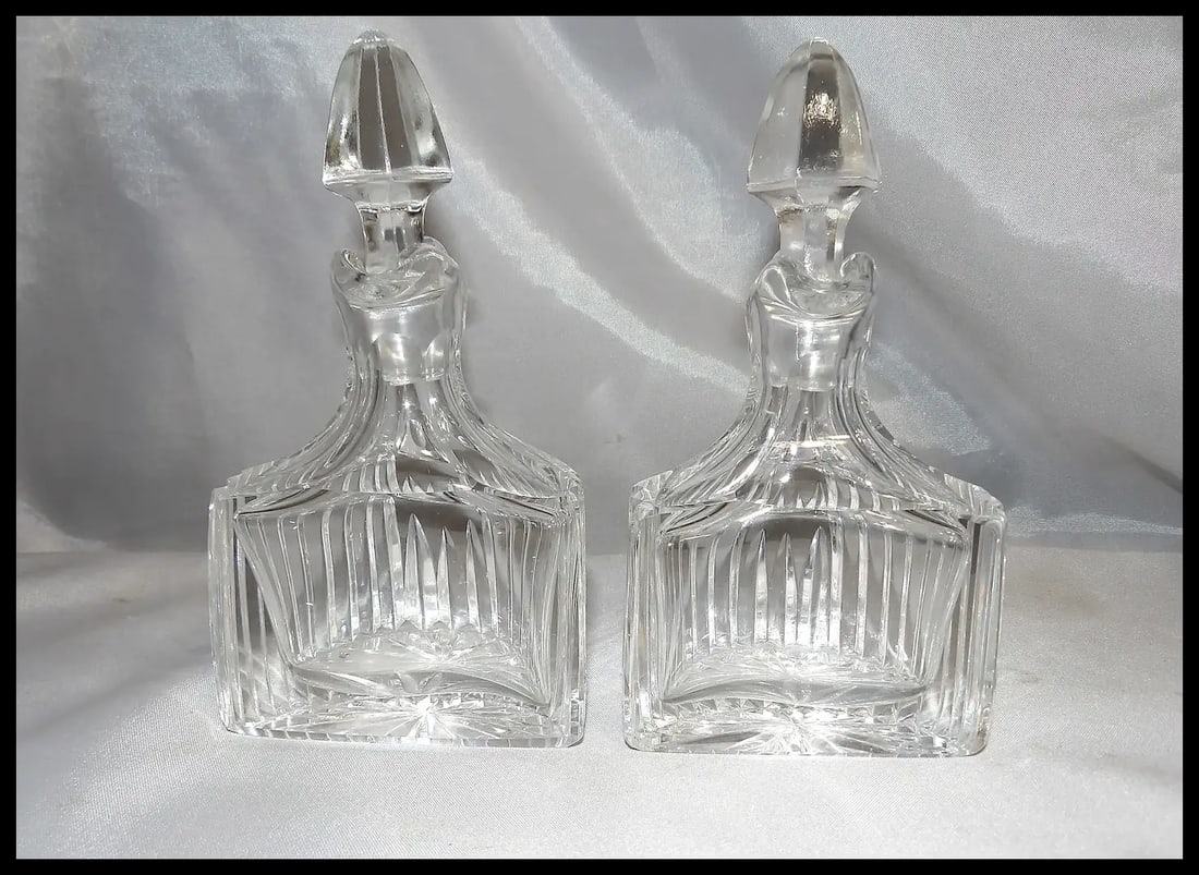 RARE Antique Pair of Flint Glass Flat Sided Cruets - 3