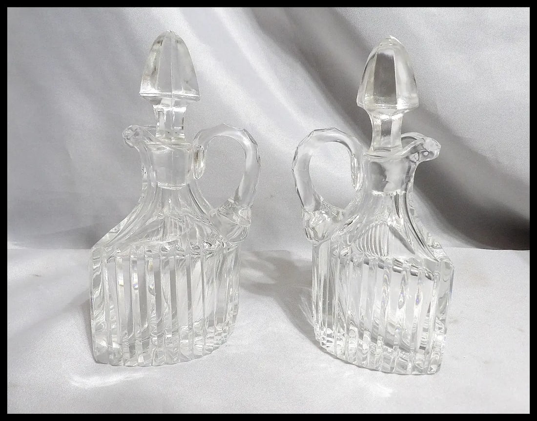 RARE Antique Pair of Flint Glass Flat Sided Cruets - 5