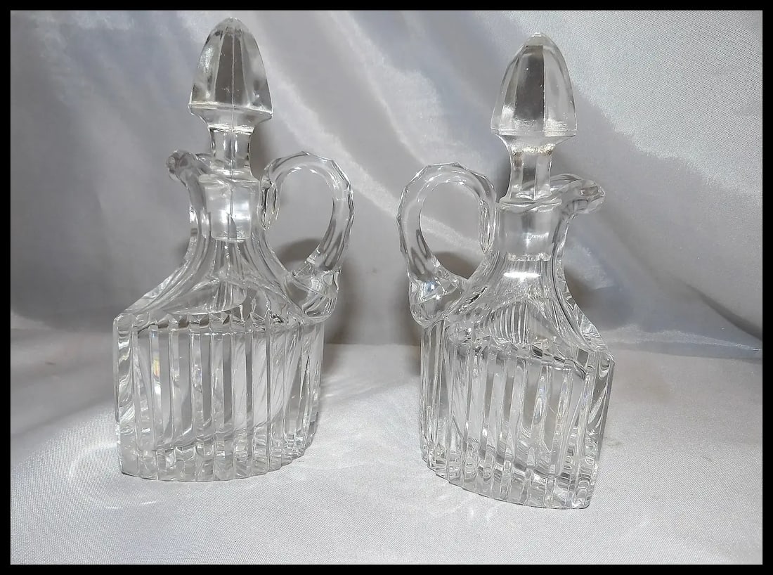 RARE Antique Pair of Flint Glass Flat Sided Cruets - 6