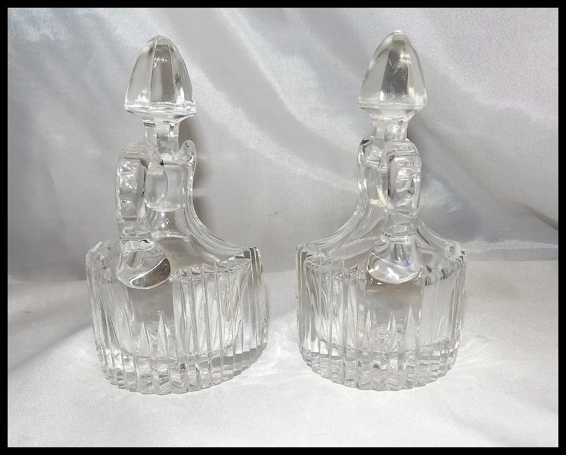 RARE Antique Pair of Flint Glass Flat Sided Cruets - 7