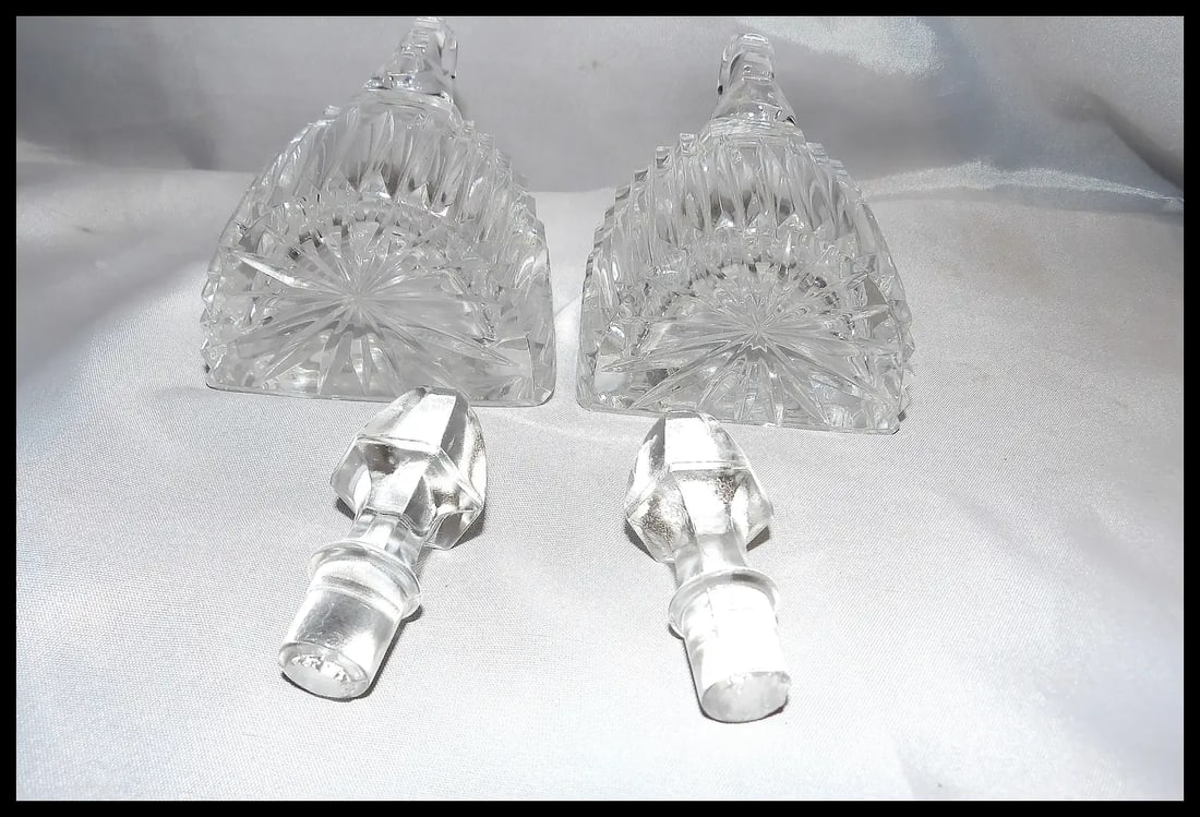 RARE Antique Pair of Flint Glass Flat Sided Cruets - 8