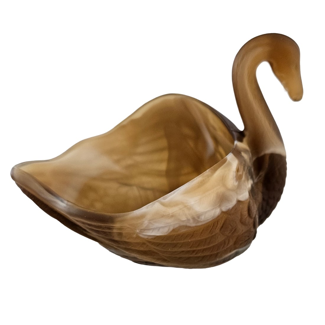 Vintage Imperial Glass Chocolate Caramel Slag Swan Shaped Dish - 3