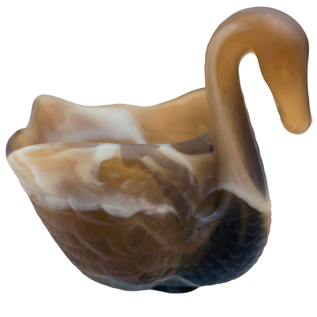 Vintage Imperial Glass Chocolate Caramel Slag Swan Shaped Dish - 9