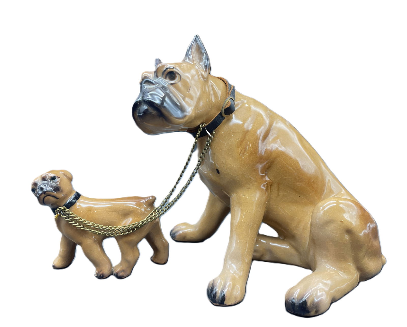 LG Boxer Dog and Pup on Leash Figurine Japan - 3